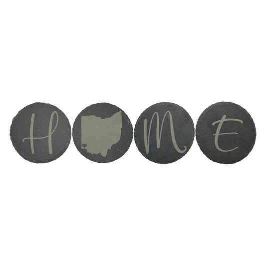 Personalized "HOME" Slate Coaster Set with City & State